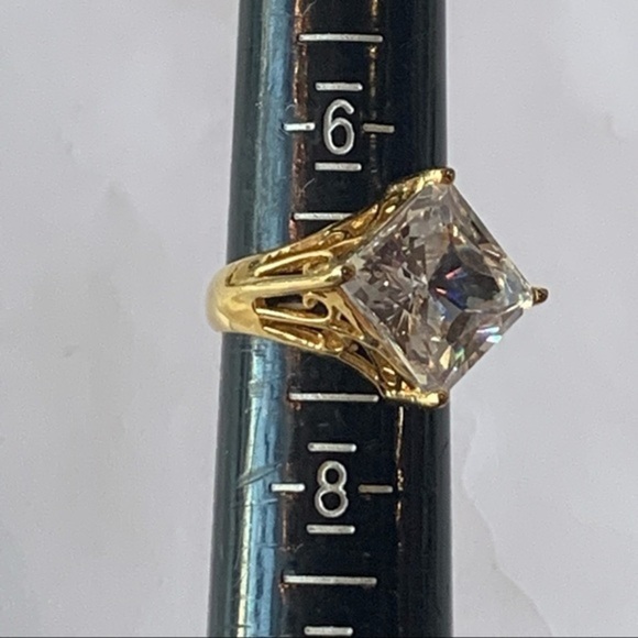 EDCO gold tone high set large faceted crystal stone solitaire pave Diamond - Picture 6 of 13